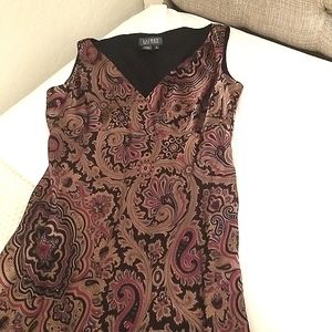 Ralph Lauren silk dress black, gold and burgundy